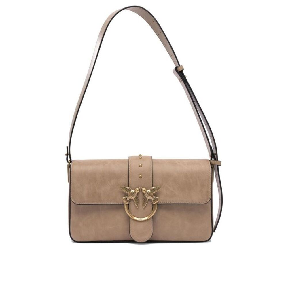 PINKO Love Birds Leather Shoulder Bag Women Beige Crossbody - Picture 1 of 5